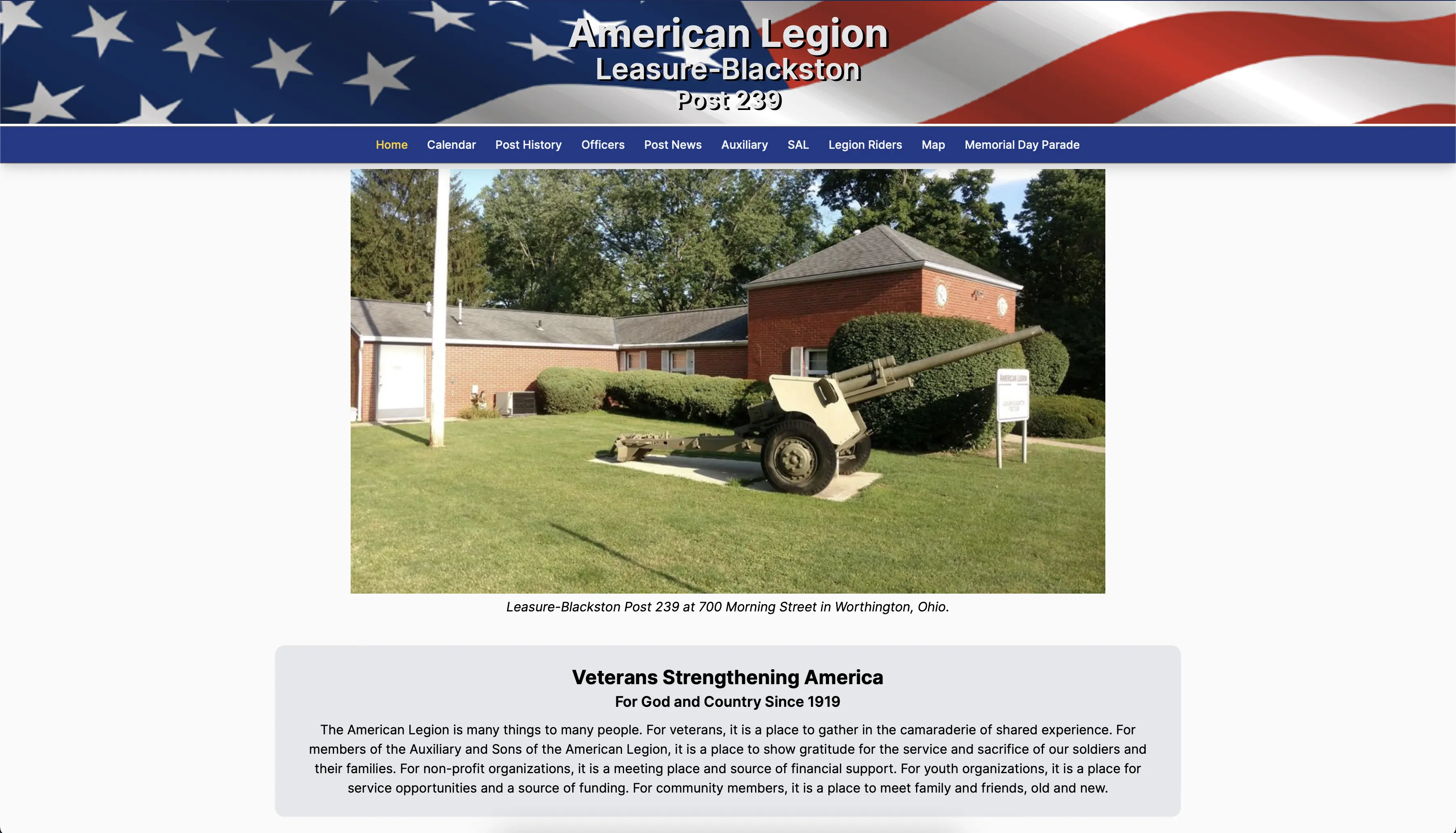 Screenshot of American Legion Post 239 website