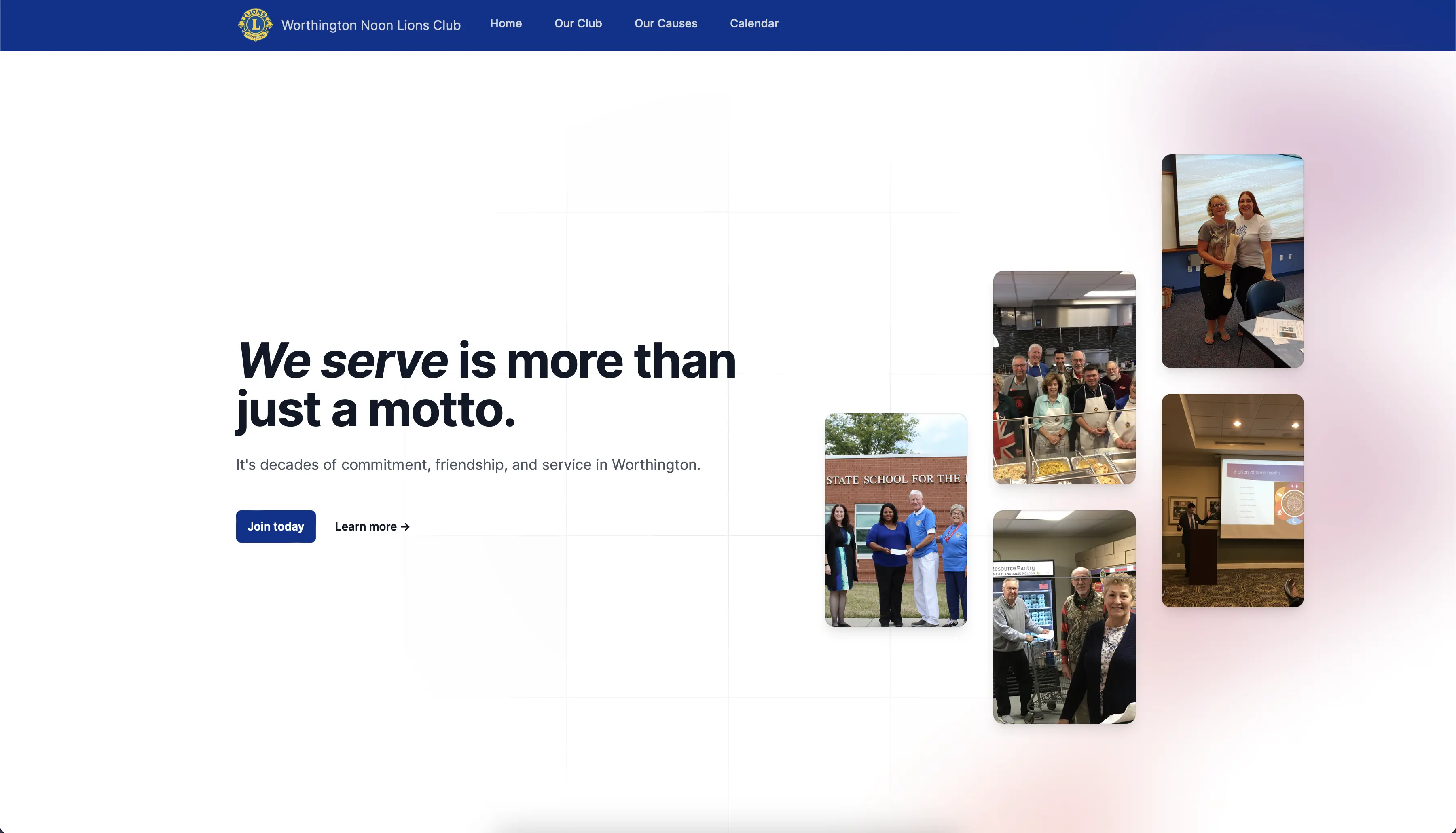 Screenshot of Worthington Noon Lions Club website